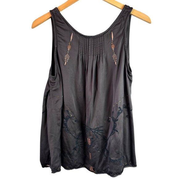 Odd Molly Embroidered Brown Satin Tank Top Size 1/Small - Picture 4 of 6